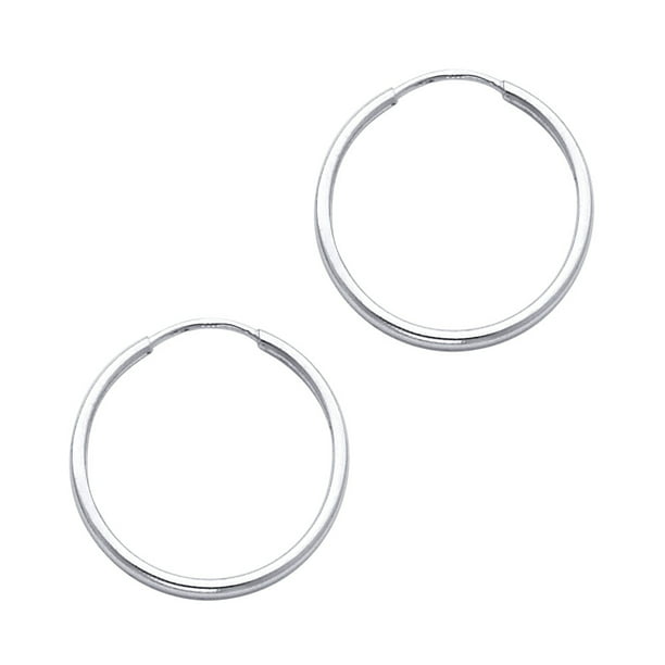 25mm 14k White Gold 1.5mm Thick Round Tube Endless Hoop Earrings High Polished, 